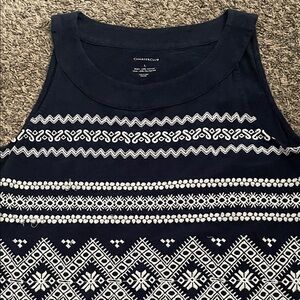 Charter Club Navy and White Patterned Tank Top